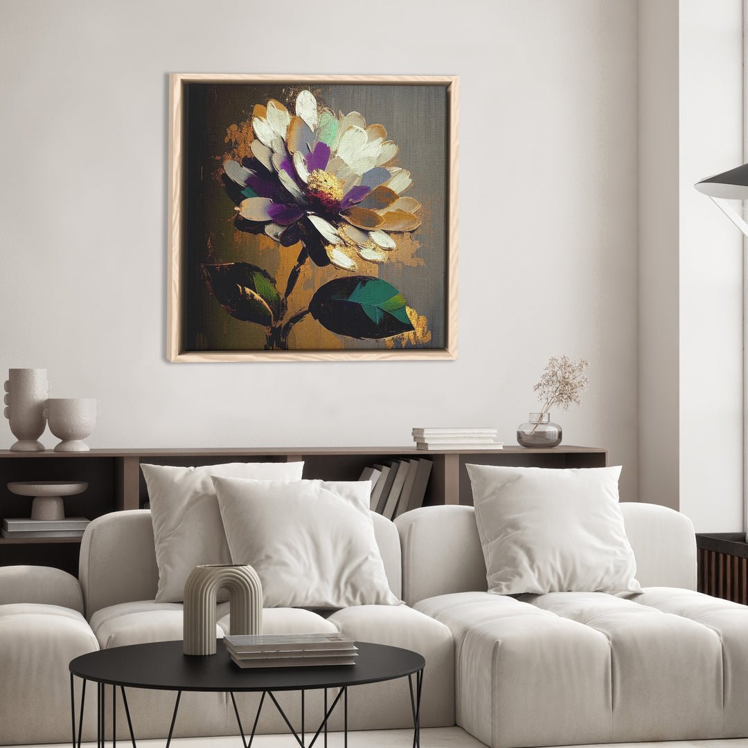 Penerapan konsep Quiet Luxury pada ruang tamu dengan penggunaan satu lukisan abstrak besar sebagai pusat perhatian yang elegan dan bersahaja.