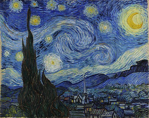 Visualisasi pola pusaran pada The Starry Night yang menunjukkan kemiripan matematis dengan struktur turbulensi fluida dalam ilmu fisika.